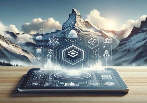 Swiss mountain with tablet suggesting digital adoption in Switzerland