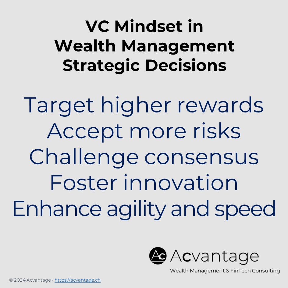 Slide showing key VC mindset principles applicable to wealth management strategic decisions