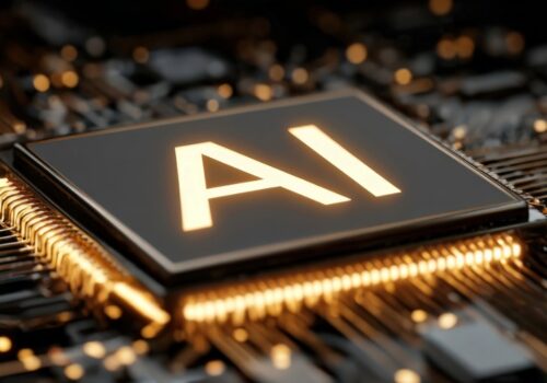 Glowing AI chip with interconnected circuits symbolizing AI impact on capital markets