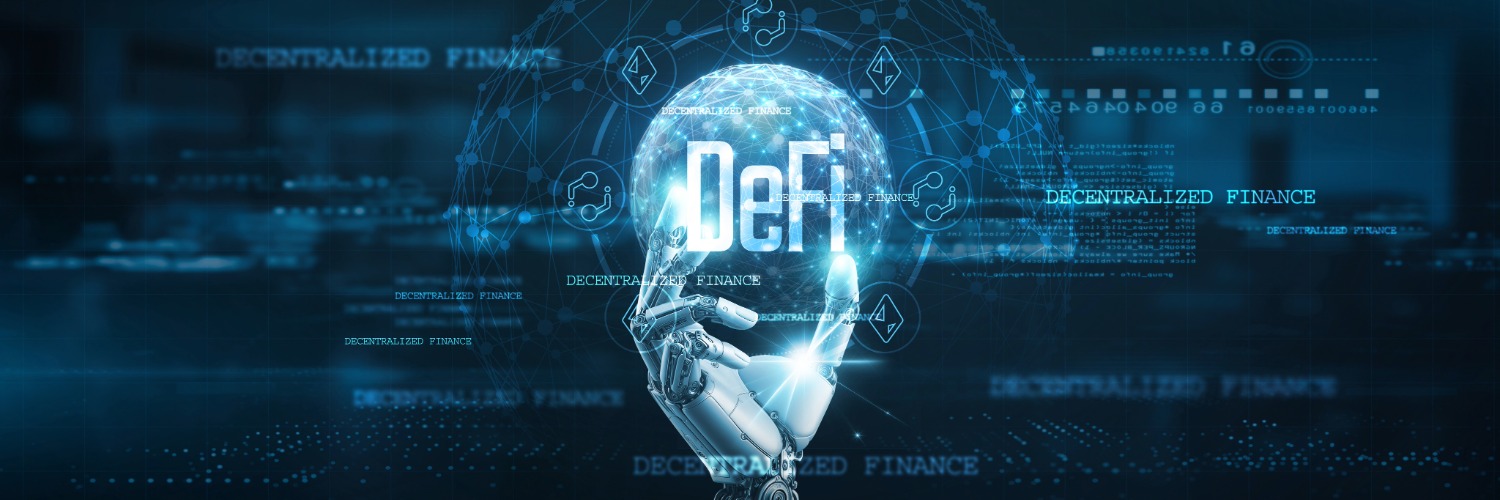 Robot hand holding a digital globe symbolizing DeFi, blockchain, and TradFi interconnections